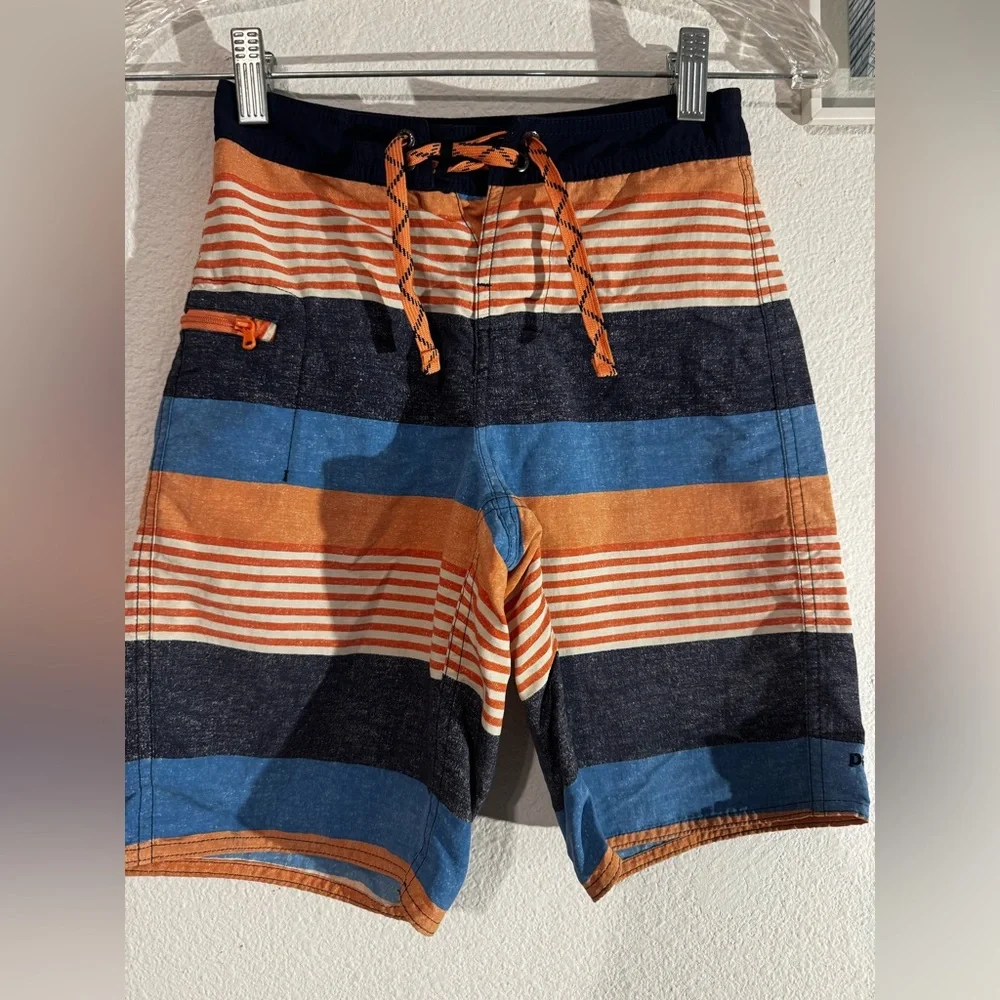 Patagonia Boys Size 8 Swim Trunks Board shorts Orange/ Blue Striped wavefarer